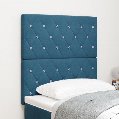 Sengegavl krystalknap tufted mørkeblå 80 cm fløjl, sengegavl krystalknap tufted mørkeblå 160 cm fløjl