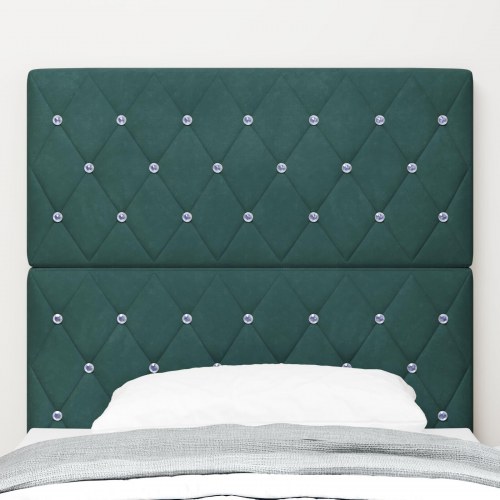 Sengegavl Krystal Knap Tufted Mørk Grøn 90 cm Fløjl, Sengegavl Krystal Knap Tufted Mørk Grøn 180 cm Fløjl
