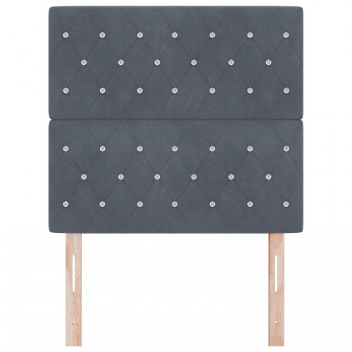 Sengegavl Krystalknap Tufted Mørkegrå 100 cm Fløjl, Sengegavl Krystalknap Tufted Mørkegrå 200 cm Fløjl
