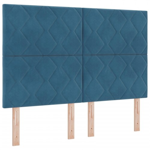 Sengegavl Diamantblok Design Mørkeblå 140 cm Fløjl