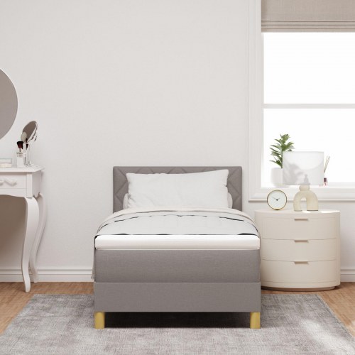 Box Spring seng med madras taupe 90x200 cm stof