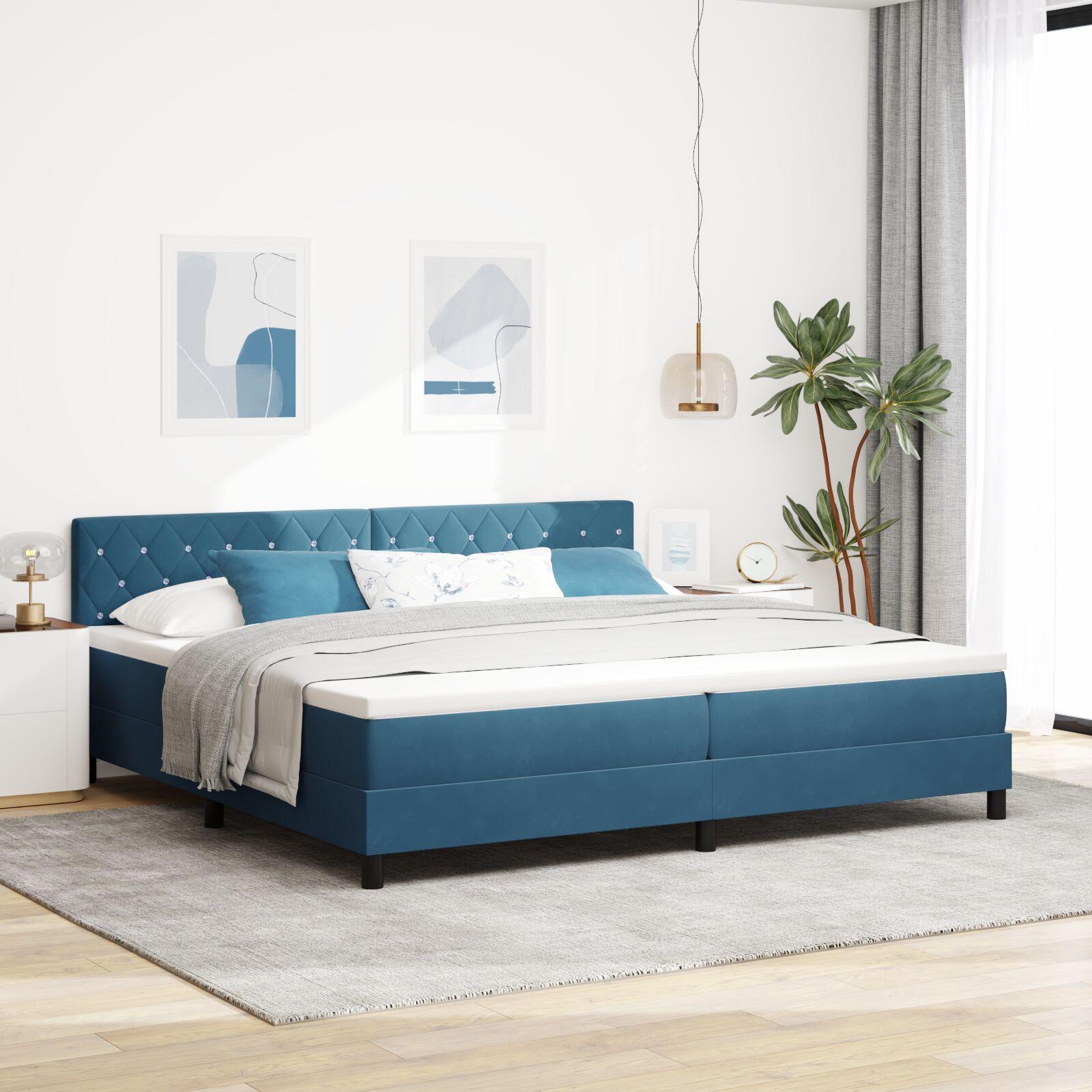 Kontinentalseng med madras 200 x 200 cm i mørk blå fløjl