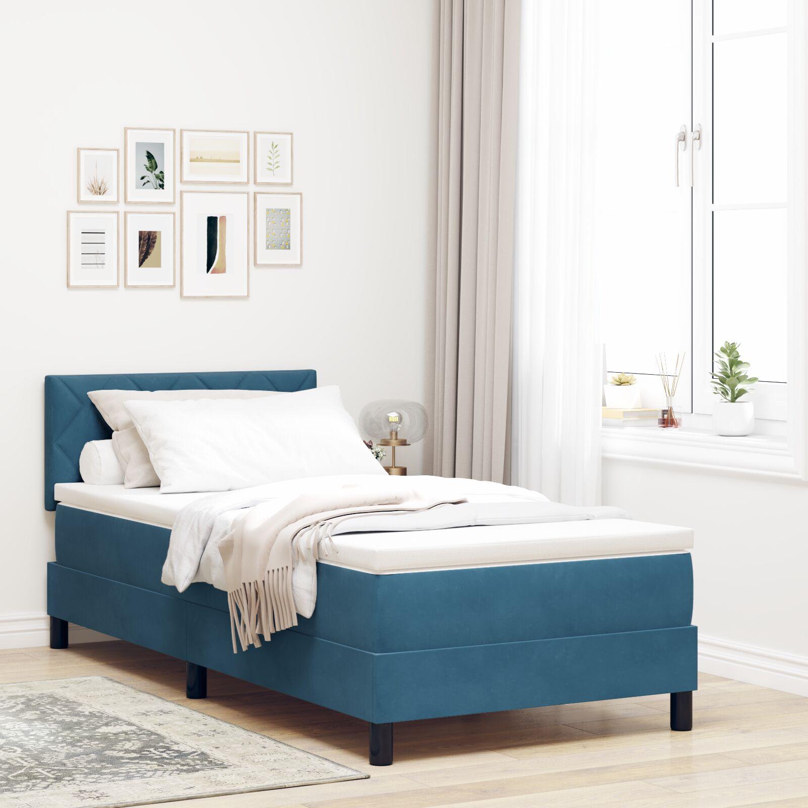 Box spring seng med hovedgærde Mørk blå 100 x 200 cm Fløjl