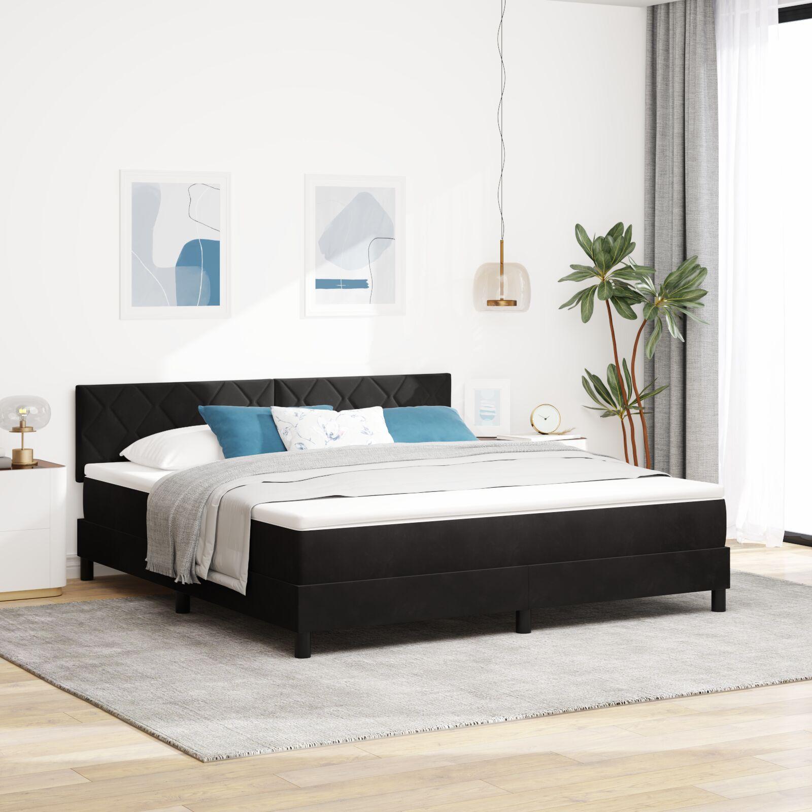 Kontinentalseng med hovedgærde 180 x 200 cm i sort fløjl