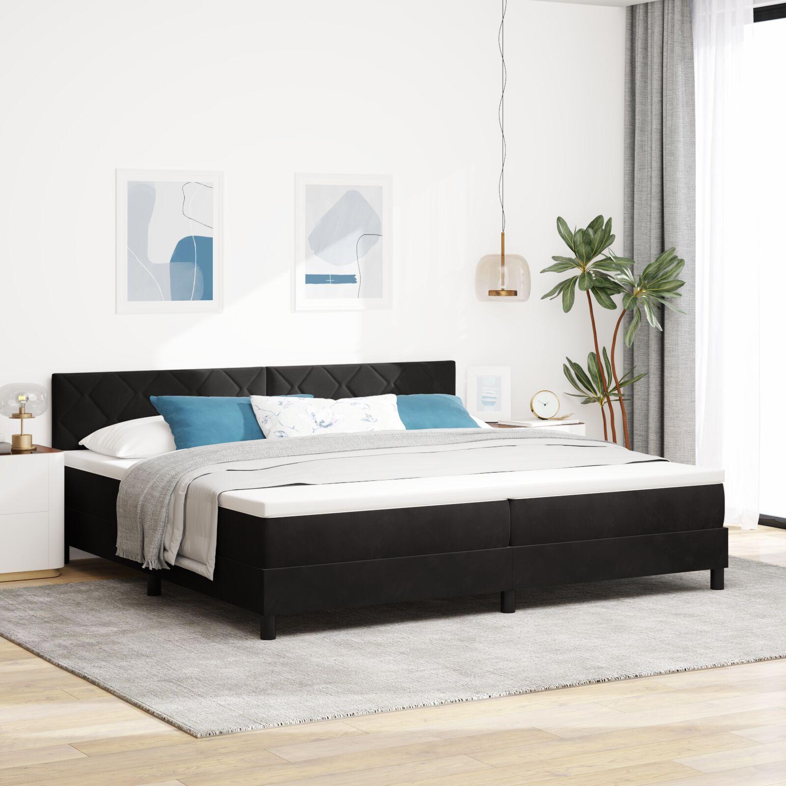 Kontinentalseng med madras Sort 200 x 200 cm Fløjl