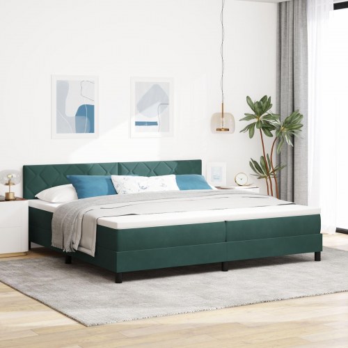 Box Spring Seng med Madras Mørkegrøn 200x200 cm Fløjl