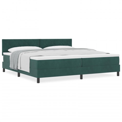 Box Spring Seng med Madras Mørkegrøn 200x200 cm Fløjl