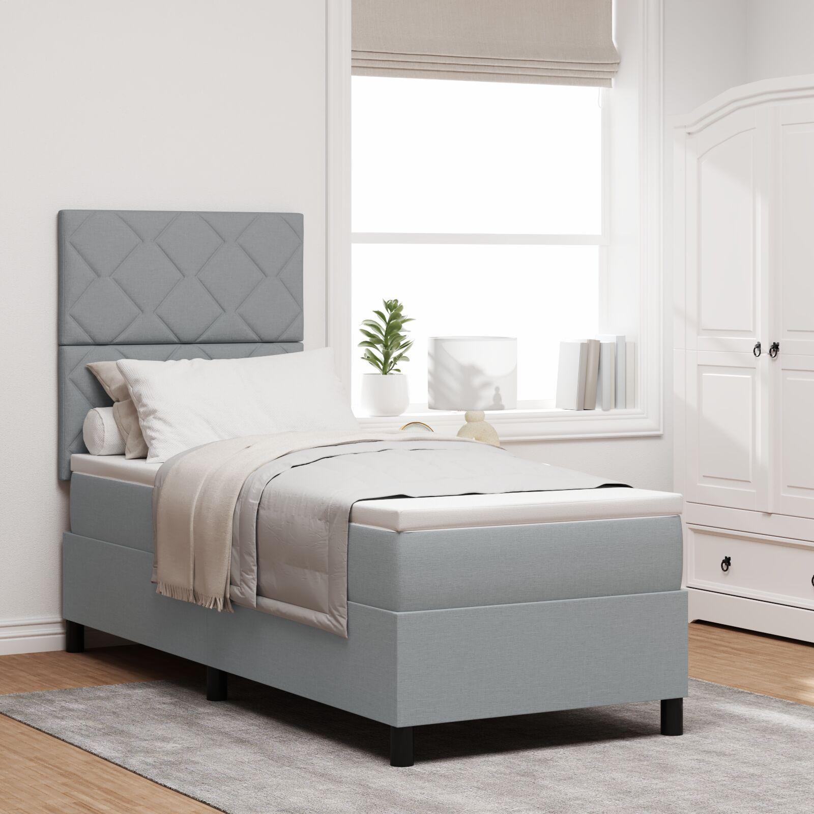 Box Spring Seng Med Madras Lysegrå 80 X 200 Cm Stof