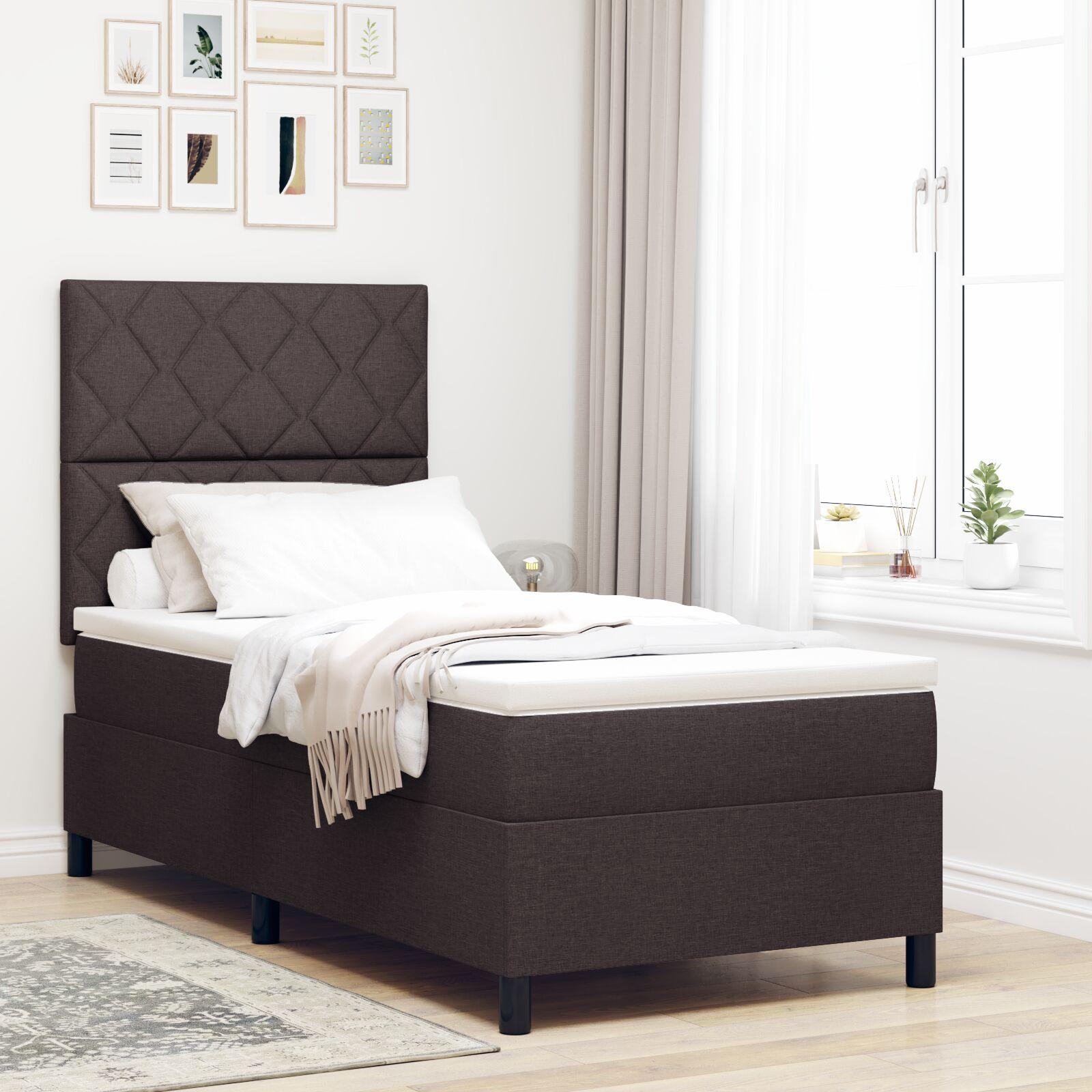 vidaXL Box spring seng med hovedgærde Mørk Brun 90 x 190 cm Stof