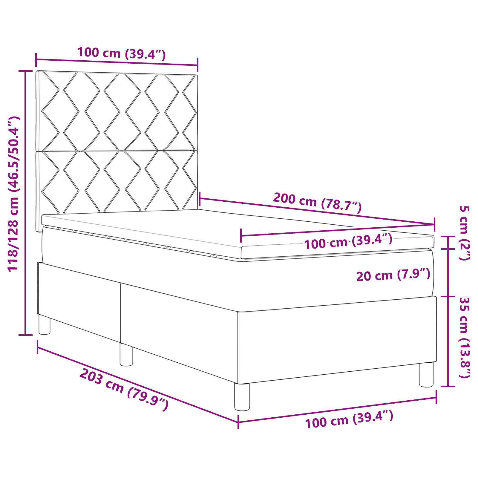 Kontinentalseng med hovedgærde mørkegrå 100 x 200 cm i stof