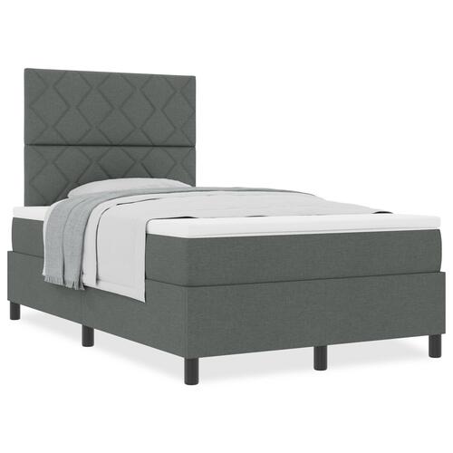 Box Spring Seng med Madras Mørkegrå Lille Dobbeltseng Stof