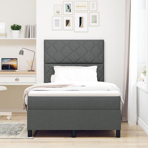 Box Spring Seng med Madras Mørkegrå Lille Dobbeltseng Stof