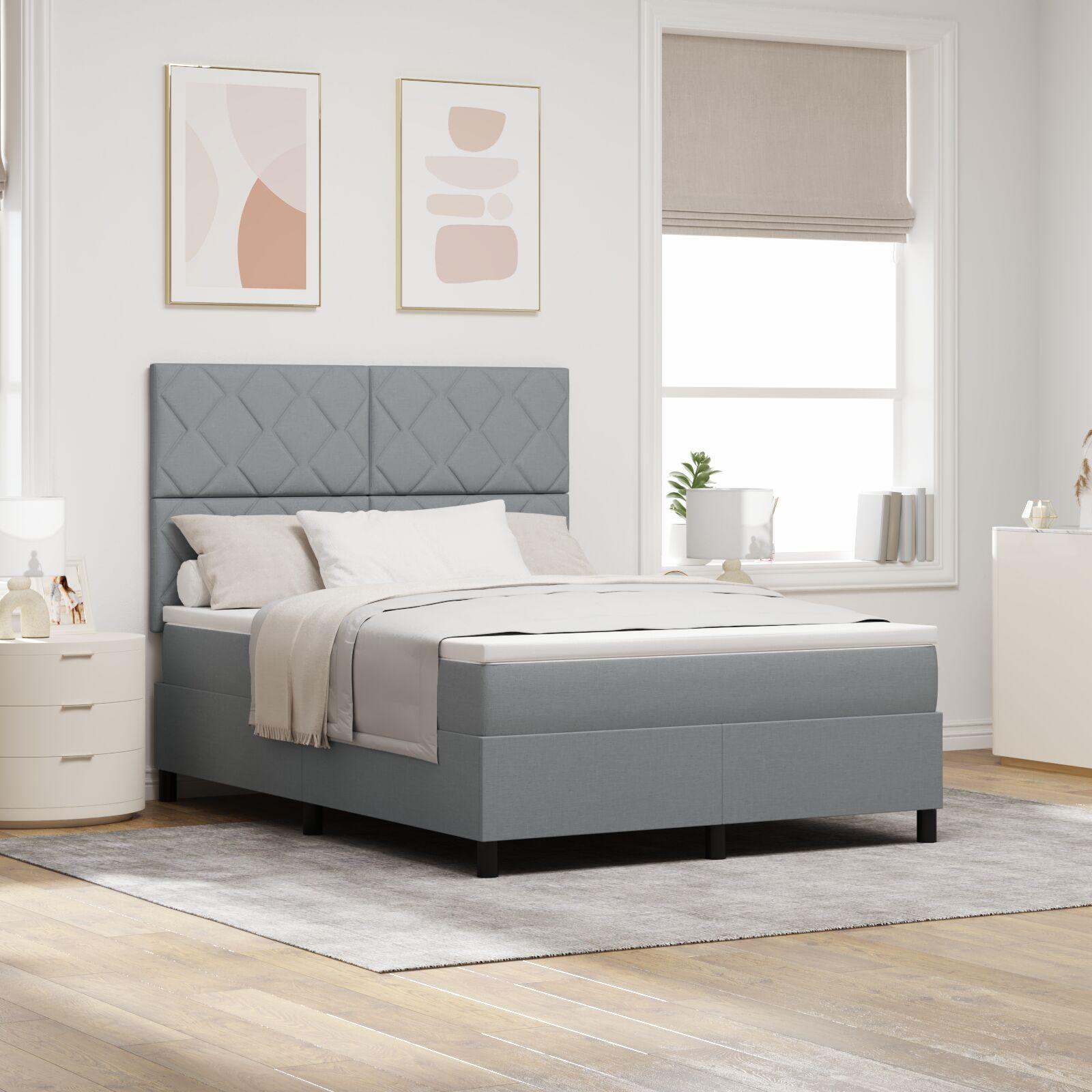 vidaXL Box spring seng med hovedgærde Lysegrå 140 x 200 cm Stof