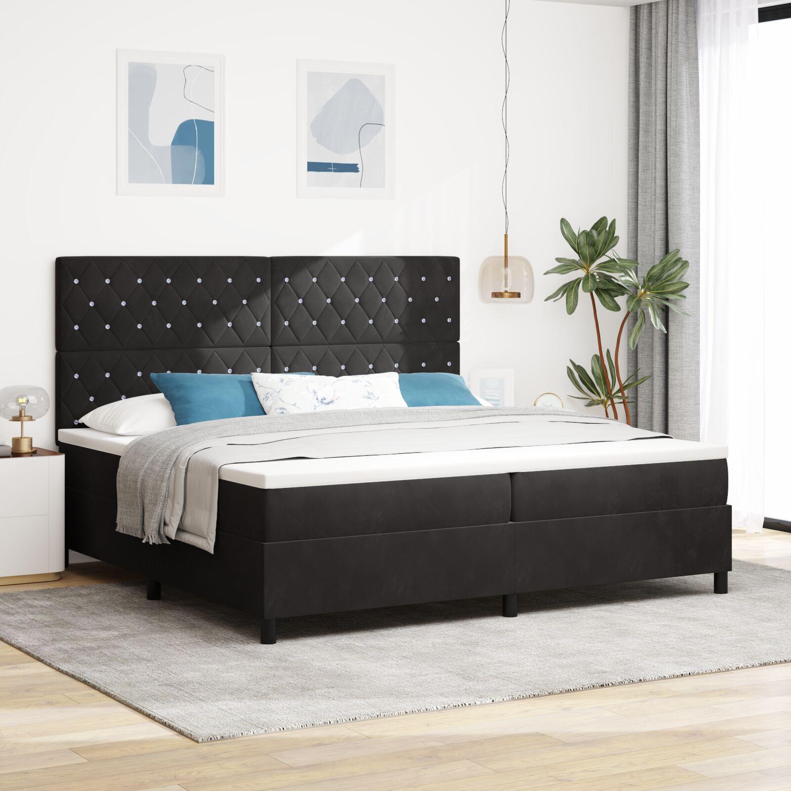 Boxfjeder Seng Med Madras Sort 200x200 Cm Fløjl