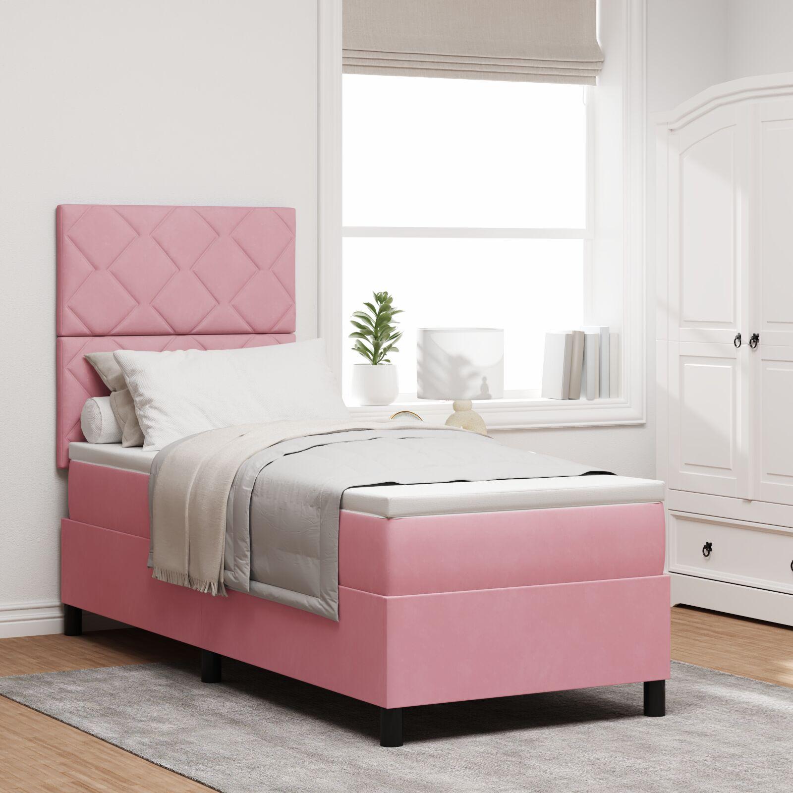 Box Spring Seng Med Madras Lyserød 80 X 200 Cm Fløjl