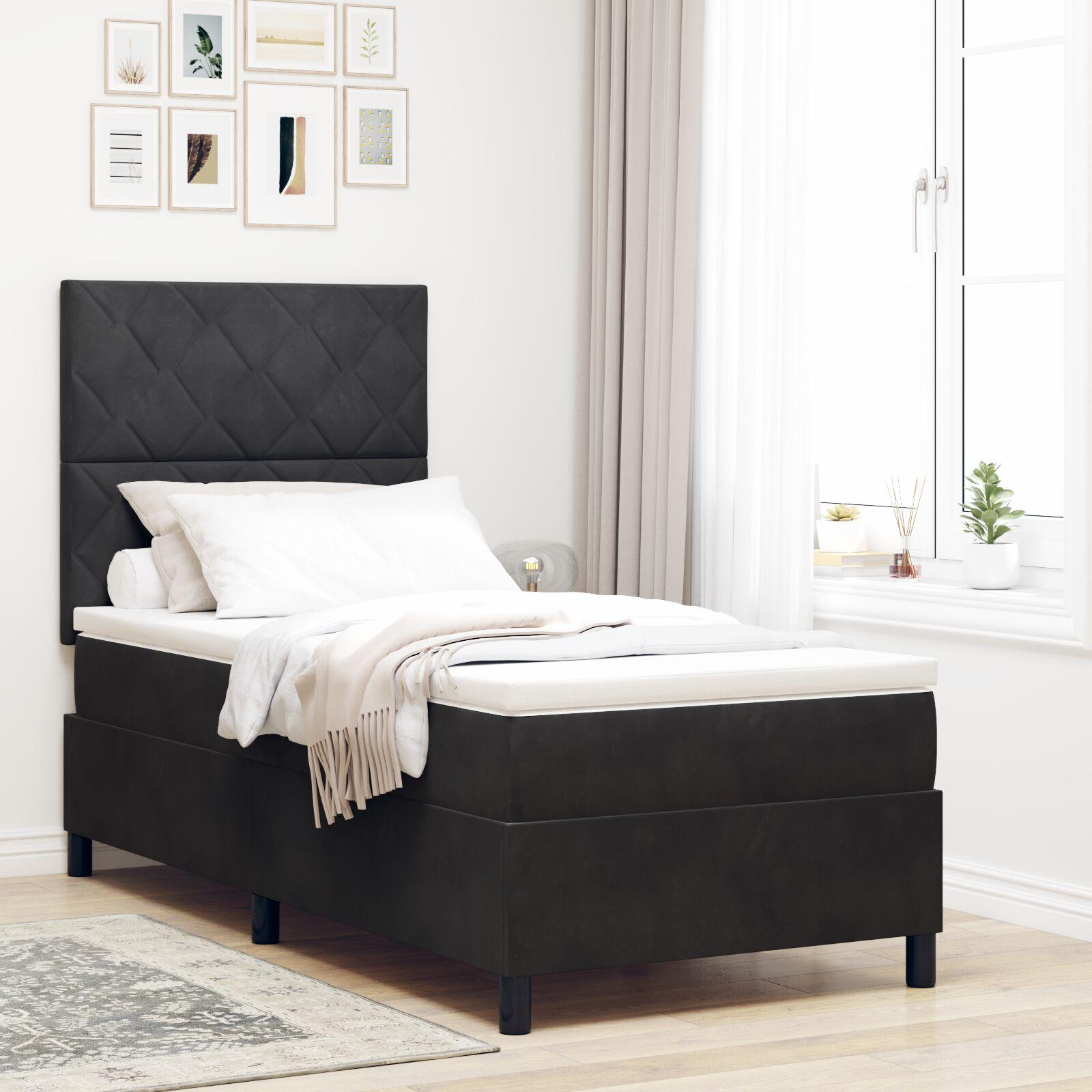 vidaXL Box spring seng med hovedgærde Sort 90 x 200 cm Fløjl