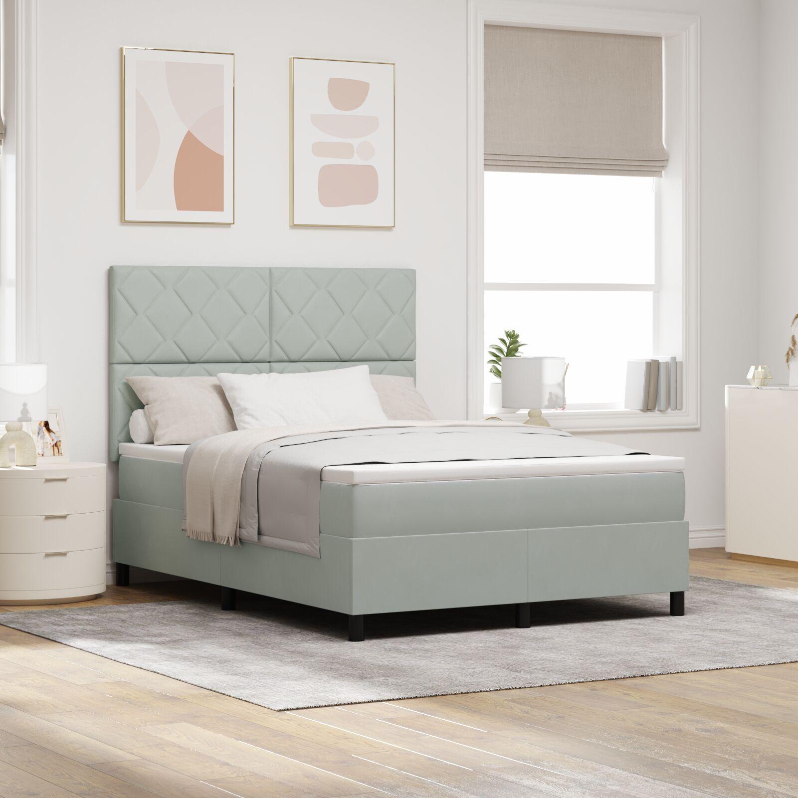vidaXL Box spring seng med hovedgærde Lysegrå 160 x 200 cm Fløjl