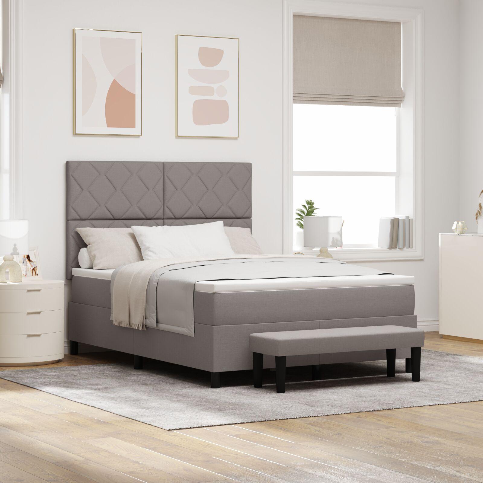 Boxspring Seng Med Madras & Bænk Taupe 140x200 Cm Stof