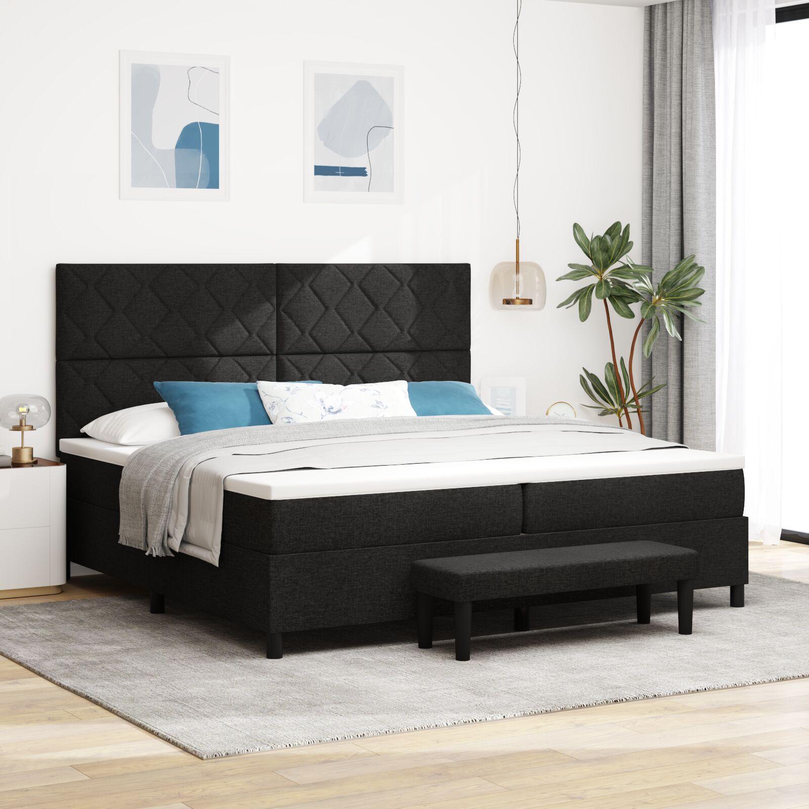 Box Spring Seng Med Madras & Bænk Sort 200x200 Cm Stof