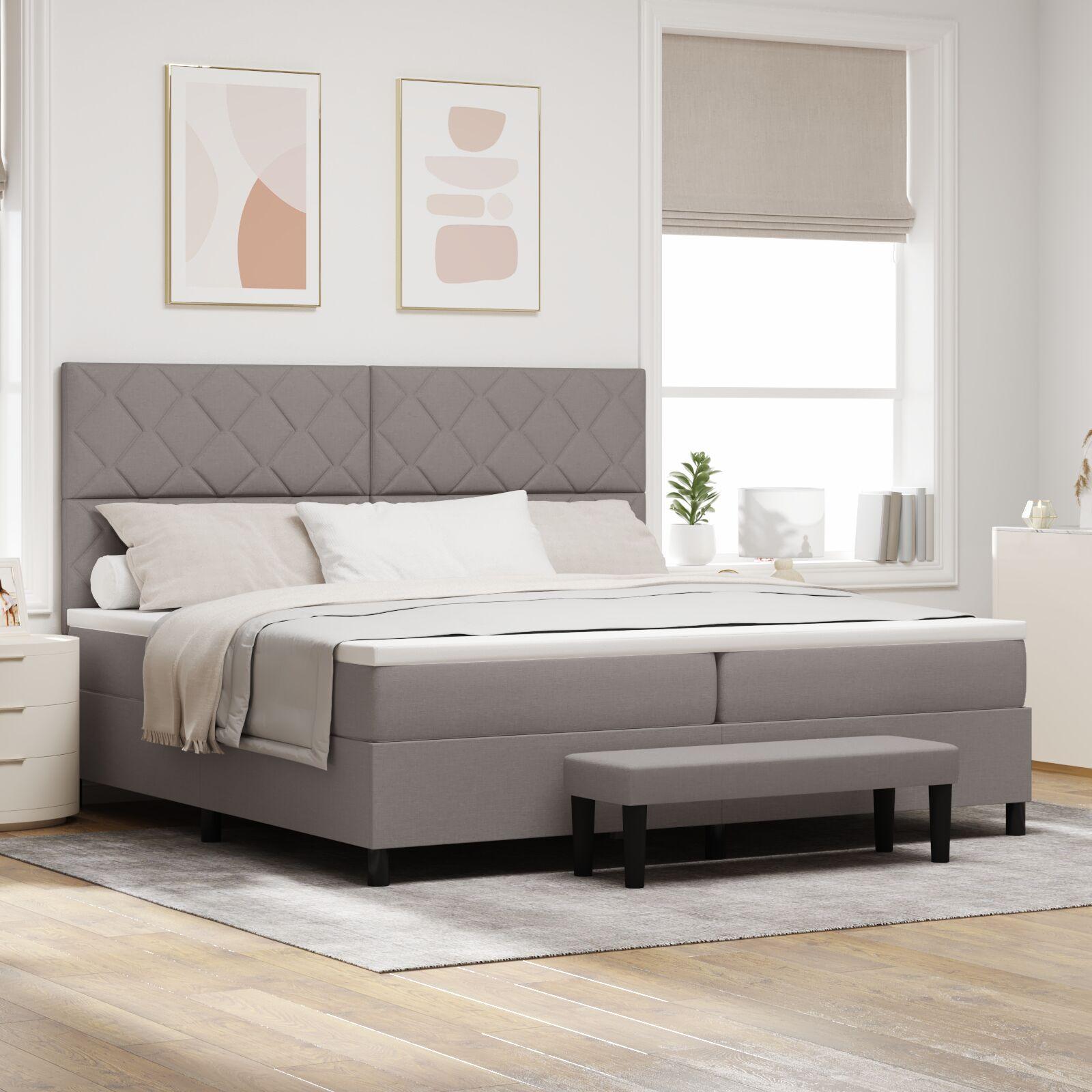Box Spring Seng Med Madras & Bænk Taupe 200x200 Cm Stof