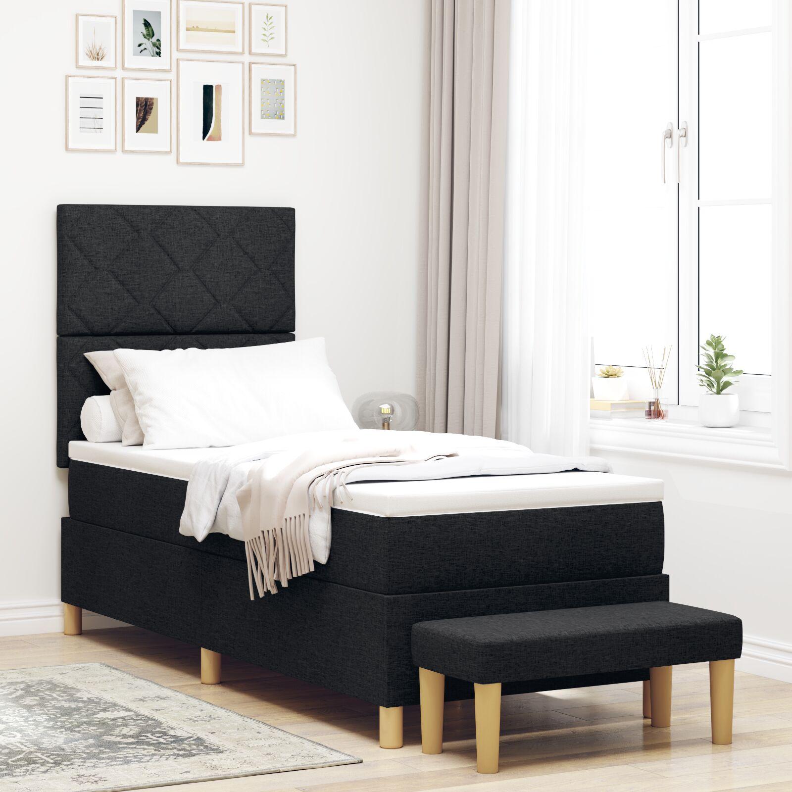 Kontinentalseng med hovedgærde, madras og bænk 80 x 200 cm - sort stof