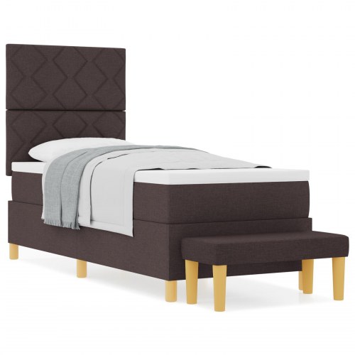 Box Spring Seng med madras & bænk Mørk Brun 80x200 cm Stof