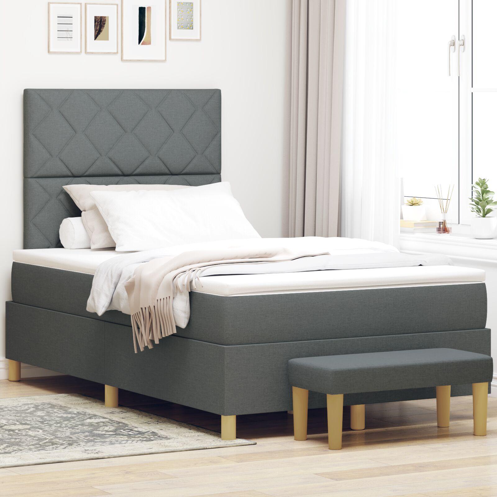 Kontinentalseng med madras, topmadras og bænk 120 x 200 cm - mørkegrå stof