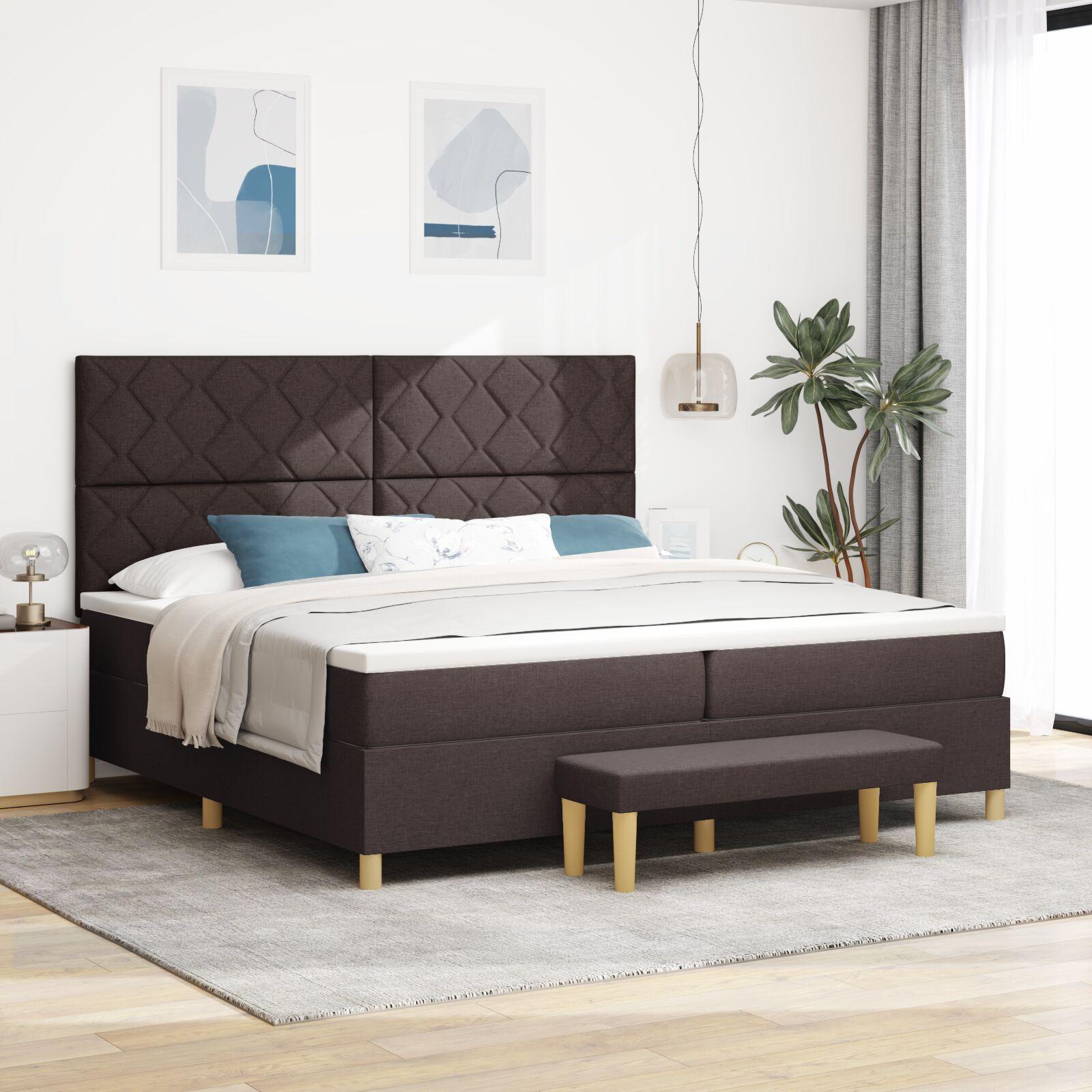 Box Spring Seng Med Madras & Bænk Mørk Brun 200x200 Cm Stof