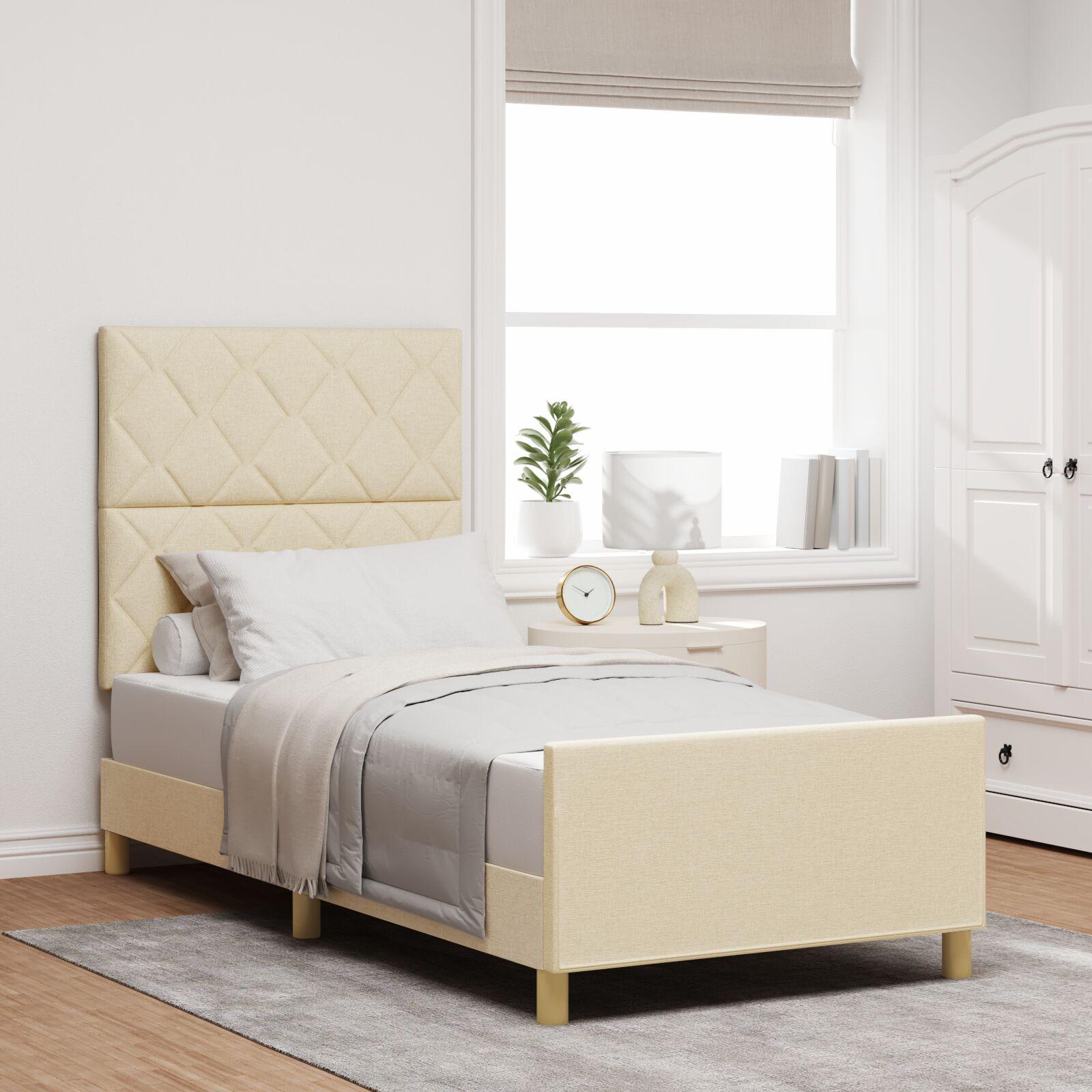 vidaXL Sengestel med hovedgærde Creme 90 x 190 cm Stof
