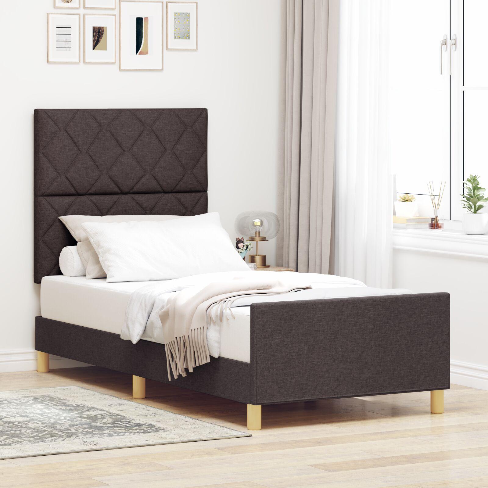 vidaXL Sengestel med hovedgærde Mørkebrun 90 x 200 cm Stof