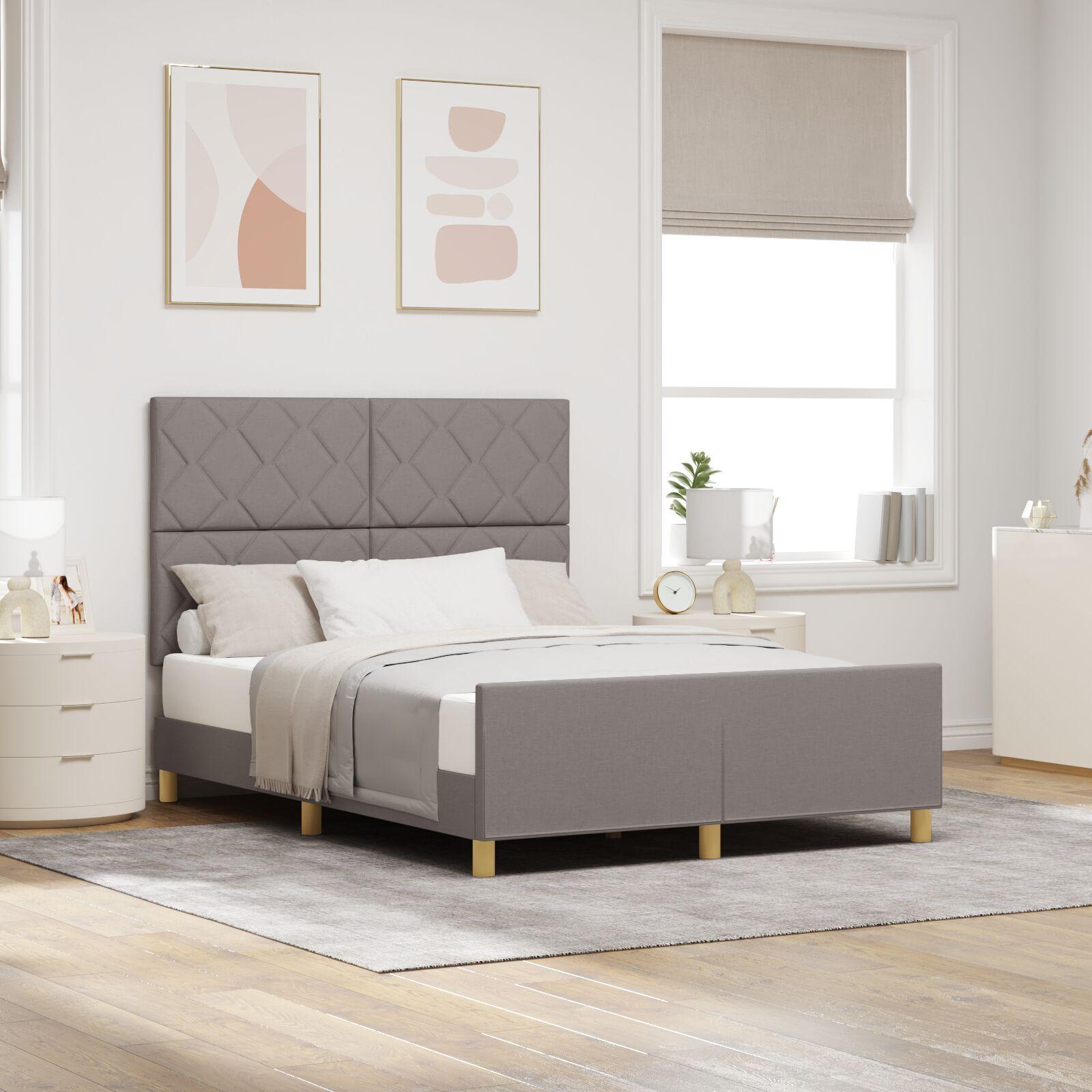vidaXL Sengestel med hovedgærde Gråbrun 140 x 190 cm Stof