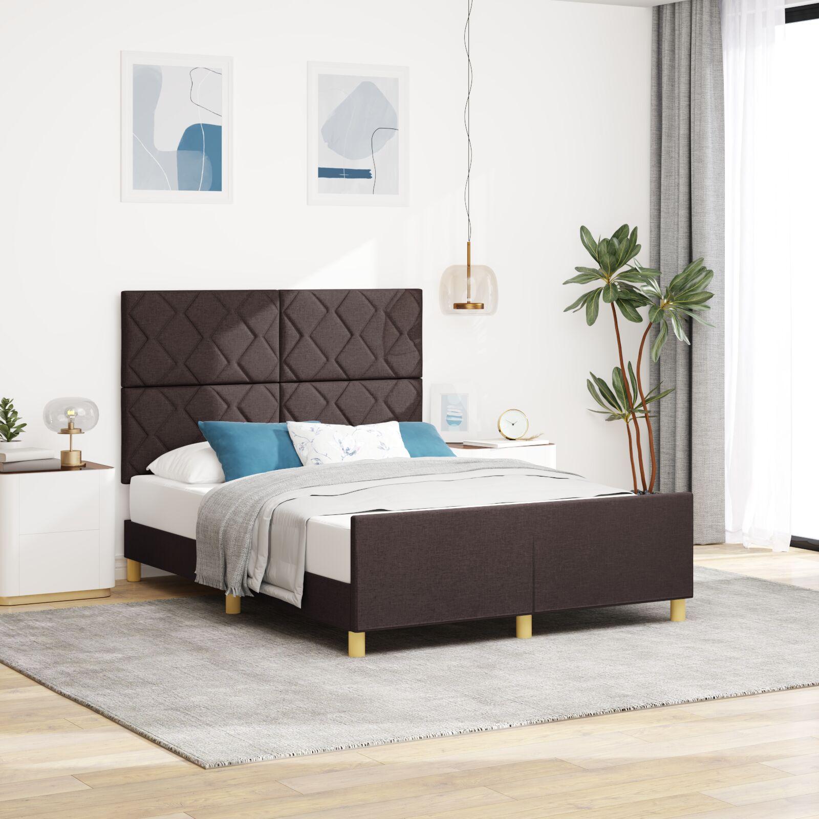 vidaXL Sengestel med hovedgærde Mørkebrun 140 x 200 cm Stof