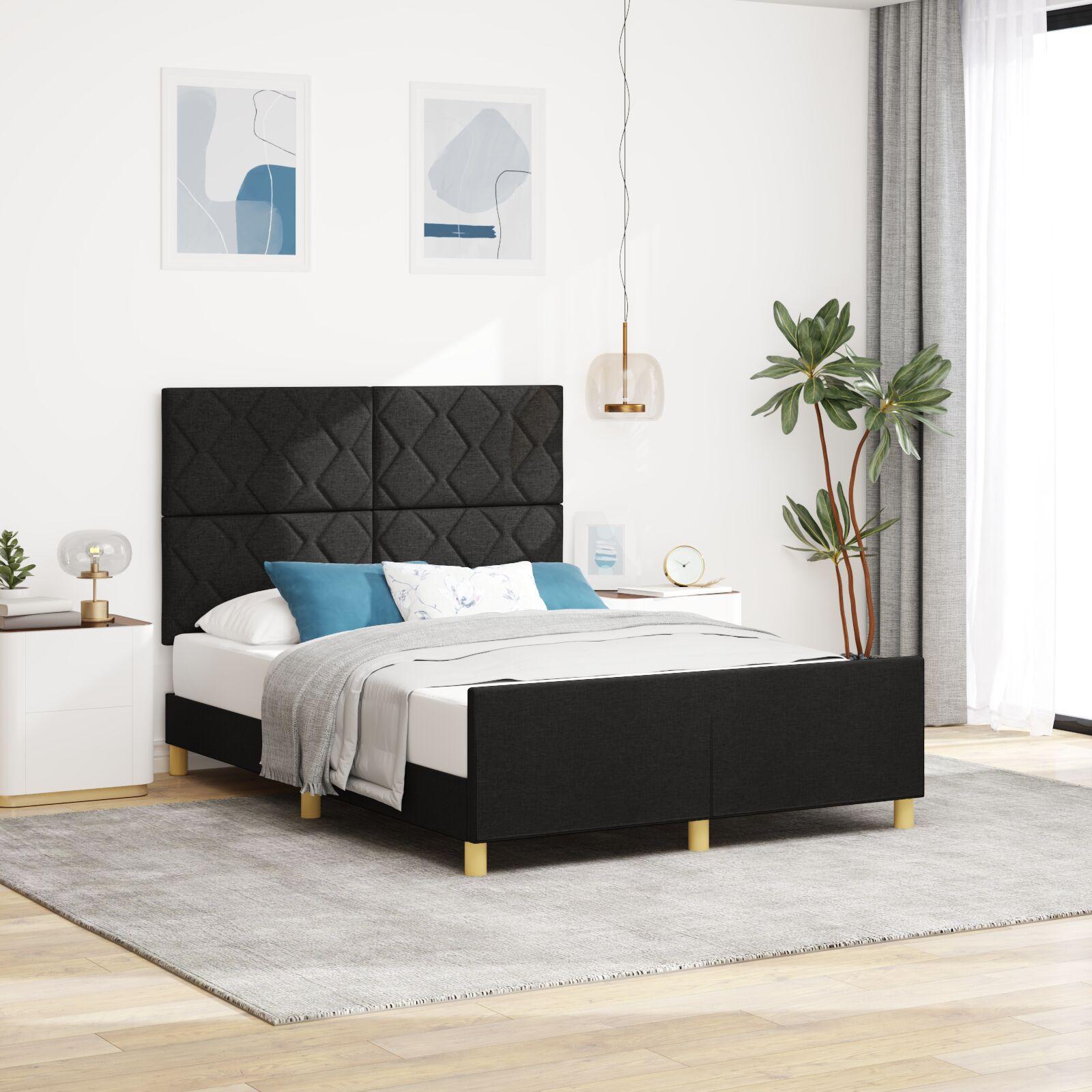 vidaXL Sengestel med hovedgærde Sort 160 x 200 cm Stof