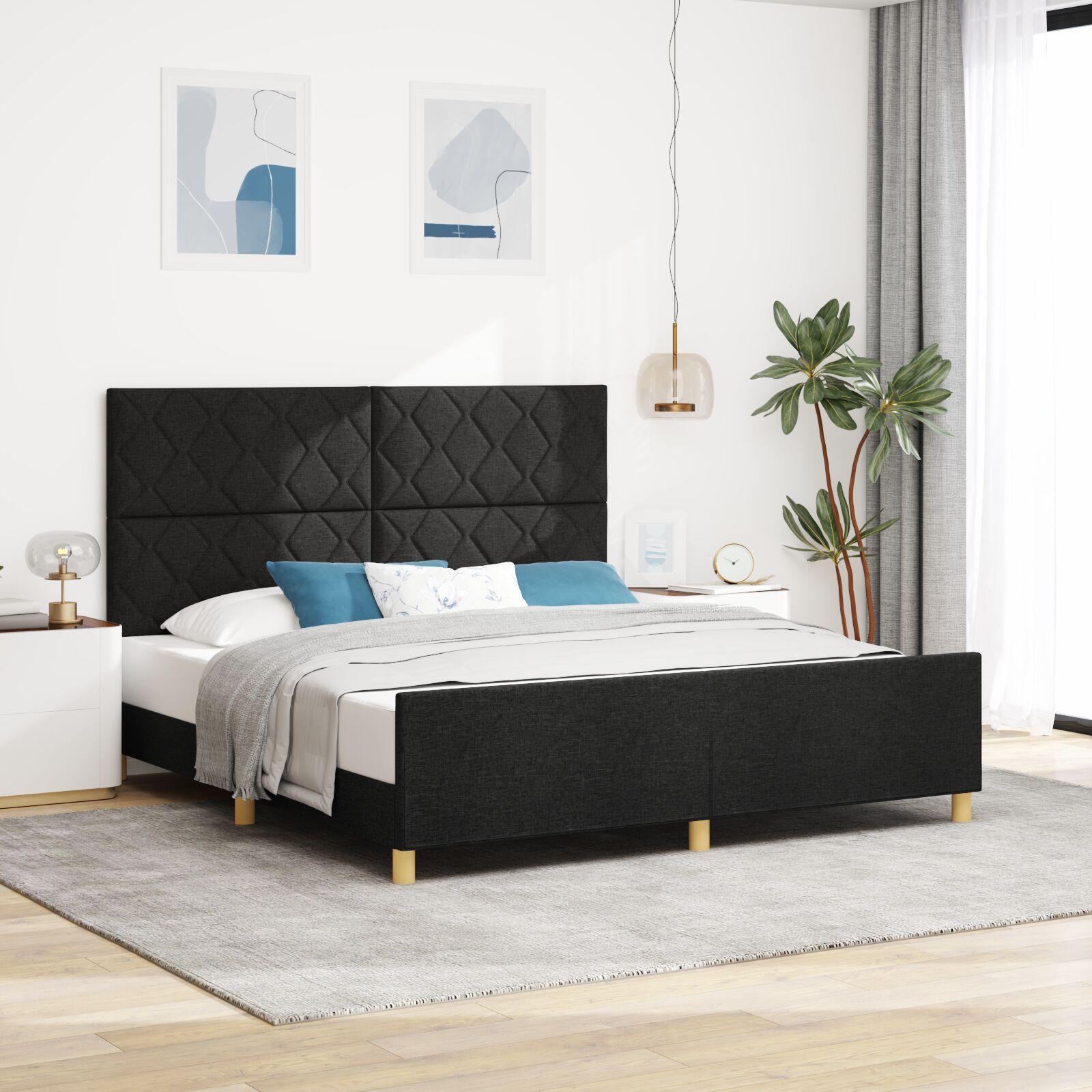 vidaXL Sengestel med hovedgærde Sort 180 x 200 cm Stof