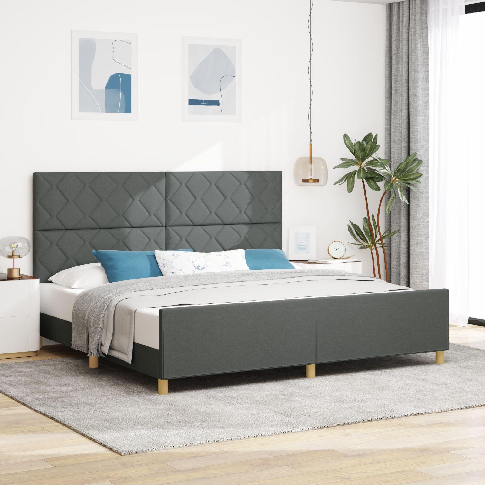 vidaXL Sengestel med hovedgærde Mørkegrå 200 x 200 cm Stof