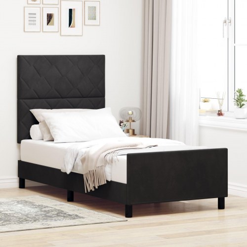 Seng Ramme Sort 90x190 cm Velour