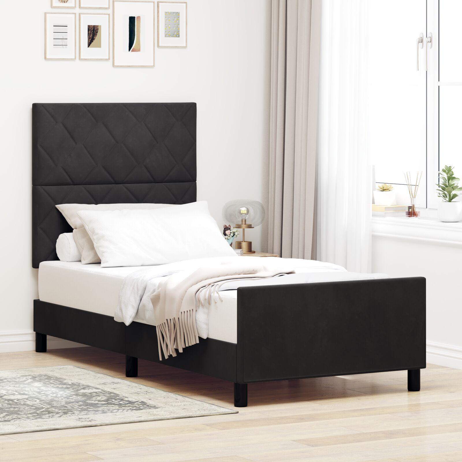 Kontinentalseng med hovedgærde 90 x 190 cm i sort fløjl