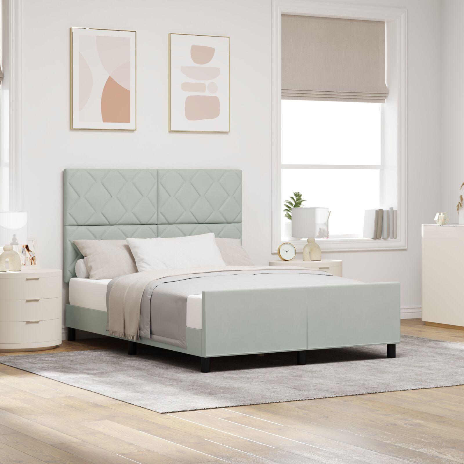 vidaXL Box spring seng med hovedgærde Lysegrå 160 x 200 cm Fløjl