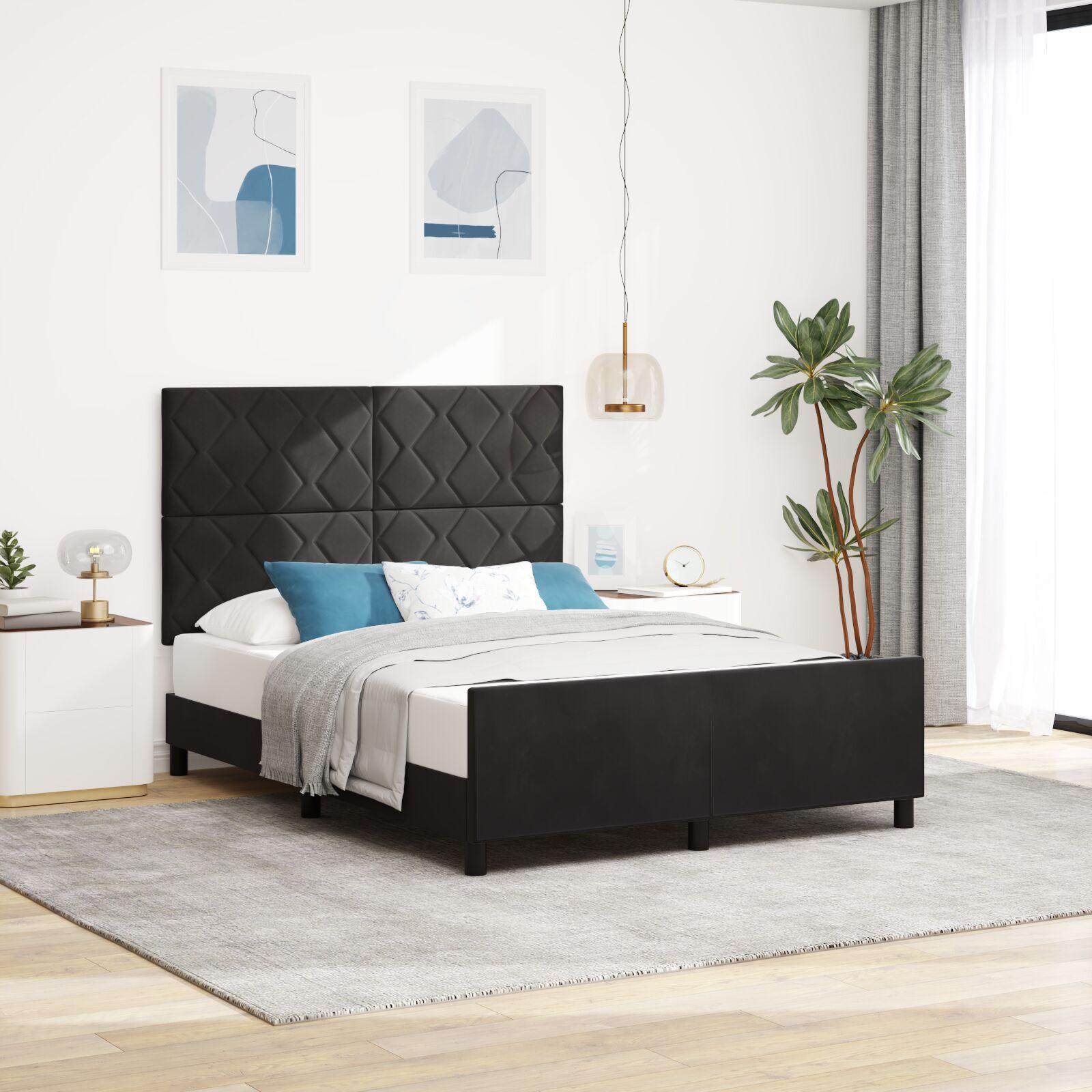 Kontinentalseng med hovedgærde 160 x 200 cm i sort fløjl