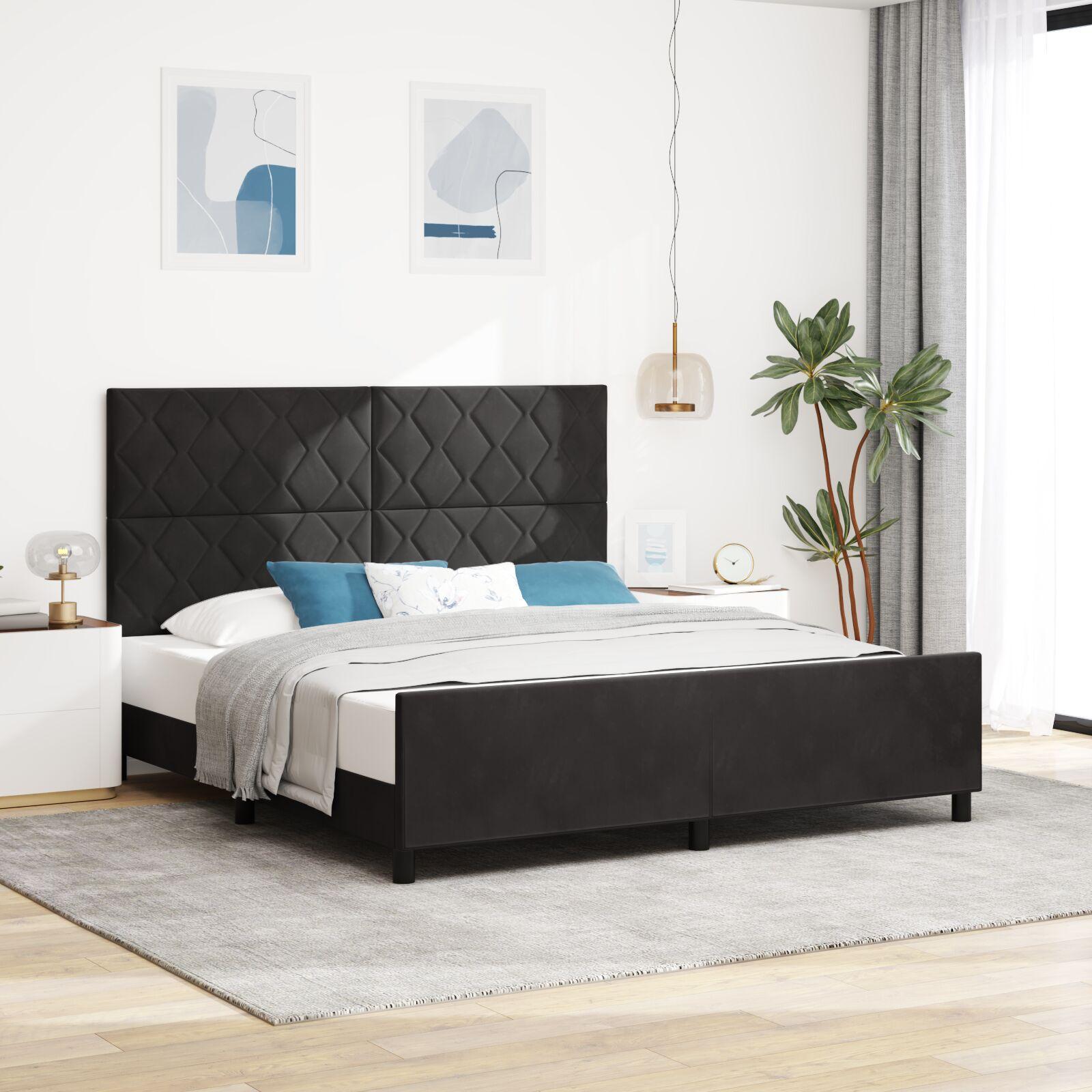 Kontinentalseng med hovedgærde sort 180 x 200 cm i fløjl
