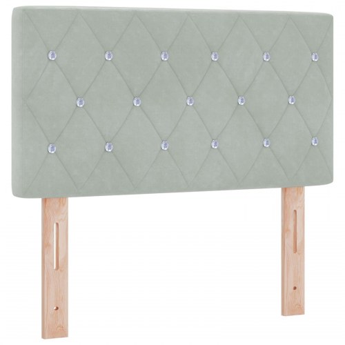 Hovedgærde med krystalknapper, tufted, lysegrå, 80 cm, fløjl