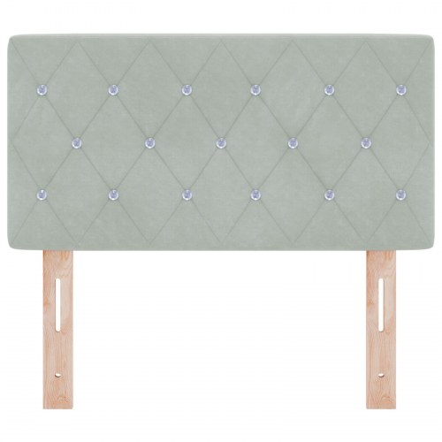 Hovedgærde med krystalknapper, tufted, lysegrå, 80 cm, fløjl