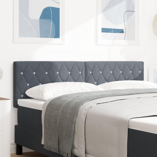 Sengegavl med krystalknapper, tufted, mørkegrå, 140 cm, fløjl