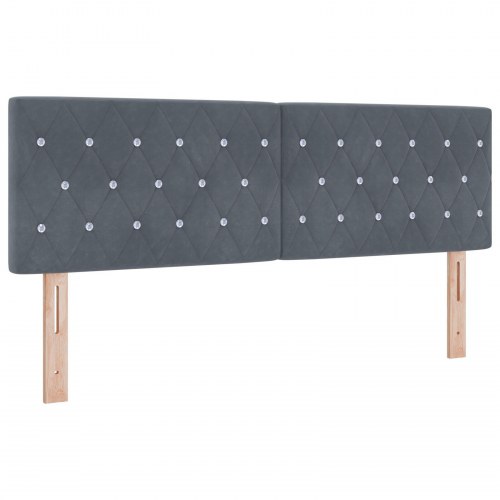 Sengegavl med krystalknapper, tufted, mørkegrå, 140 cm, fløjl