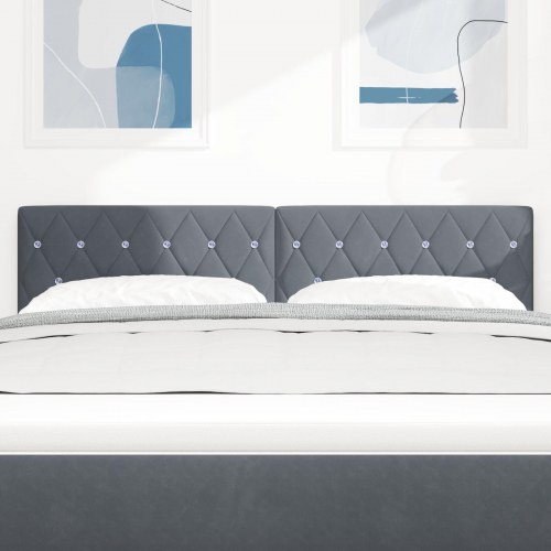 Sengegavl med krystalknapper, tufted, mørkegrå, 140 cm, fløjl