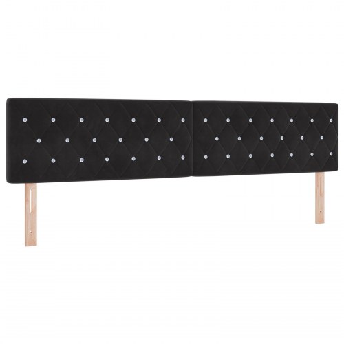 Hovedgavl med krystalknapper, tufted, sort, 200 cm, fløjl