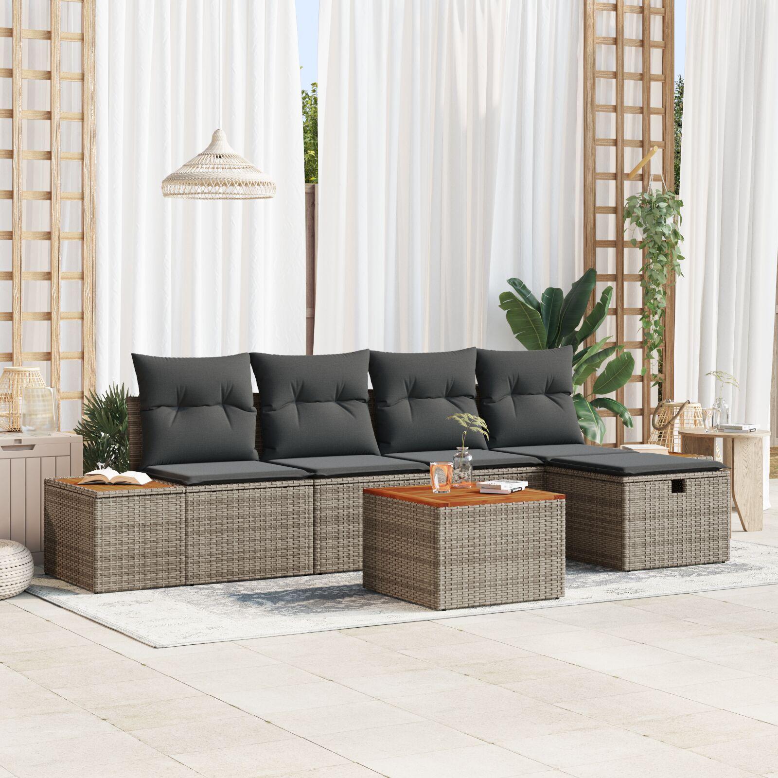 Havesofa SÃ¦t med pude 6 stk GrÃ¥ Poly rattan