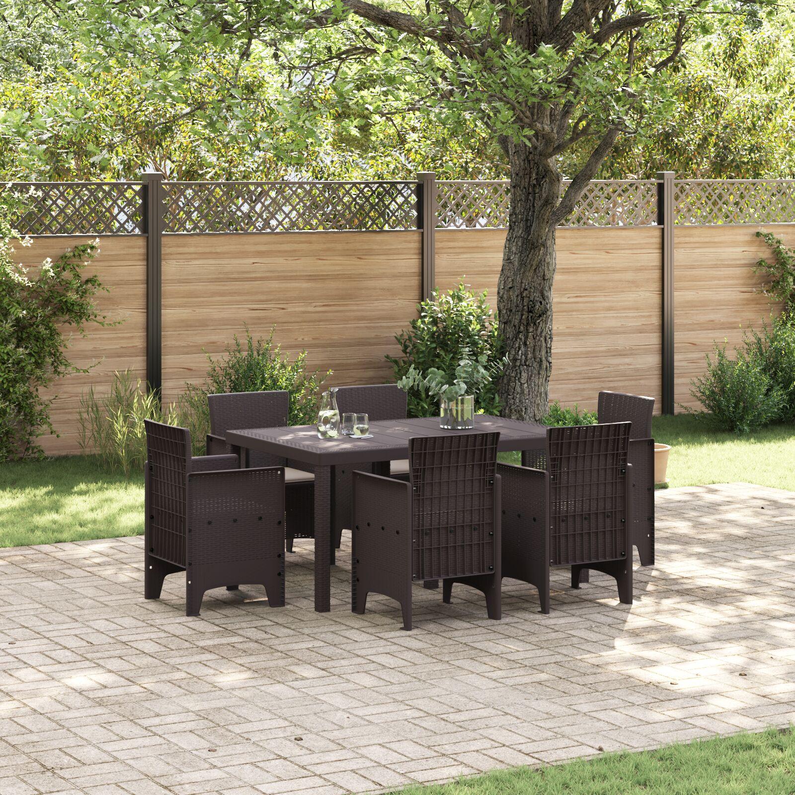 Have spisebordssæt i poly rattan - 7 dele, brun, til 6 personer