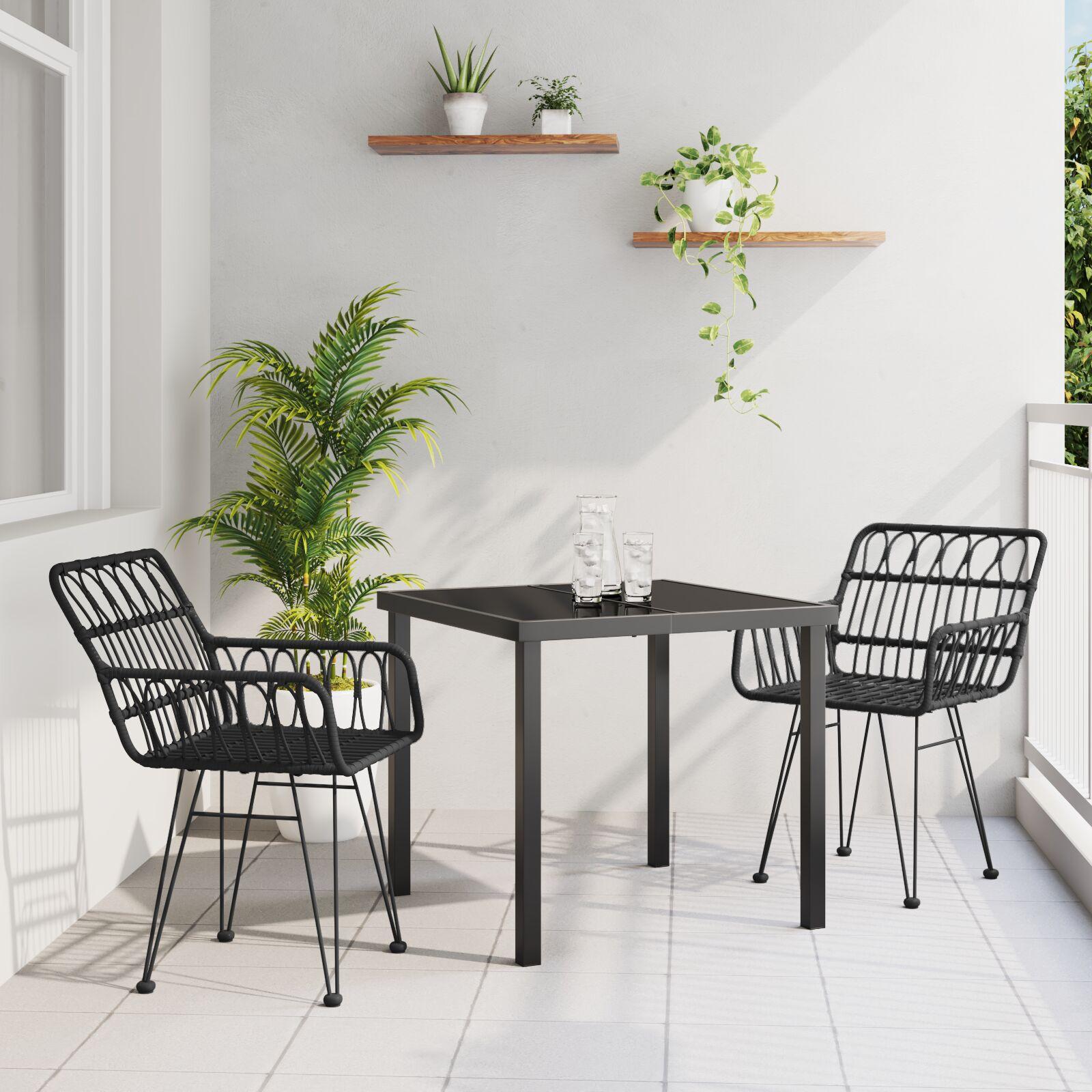 Have spisebordssæt 3 dele - sort pulverlakeret stål og polyrattan