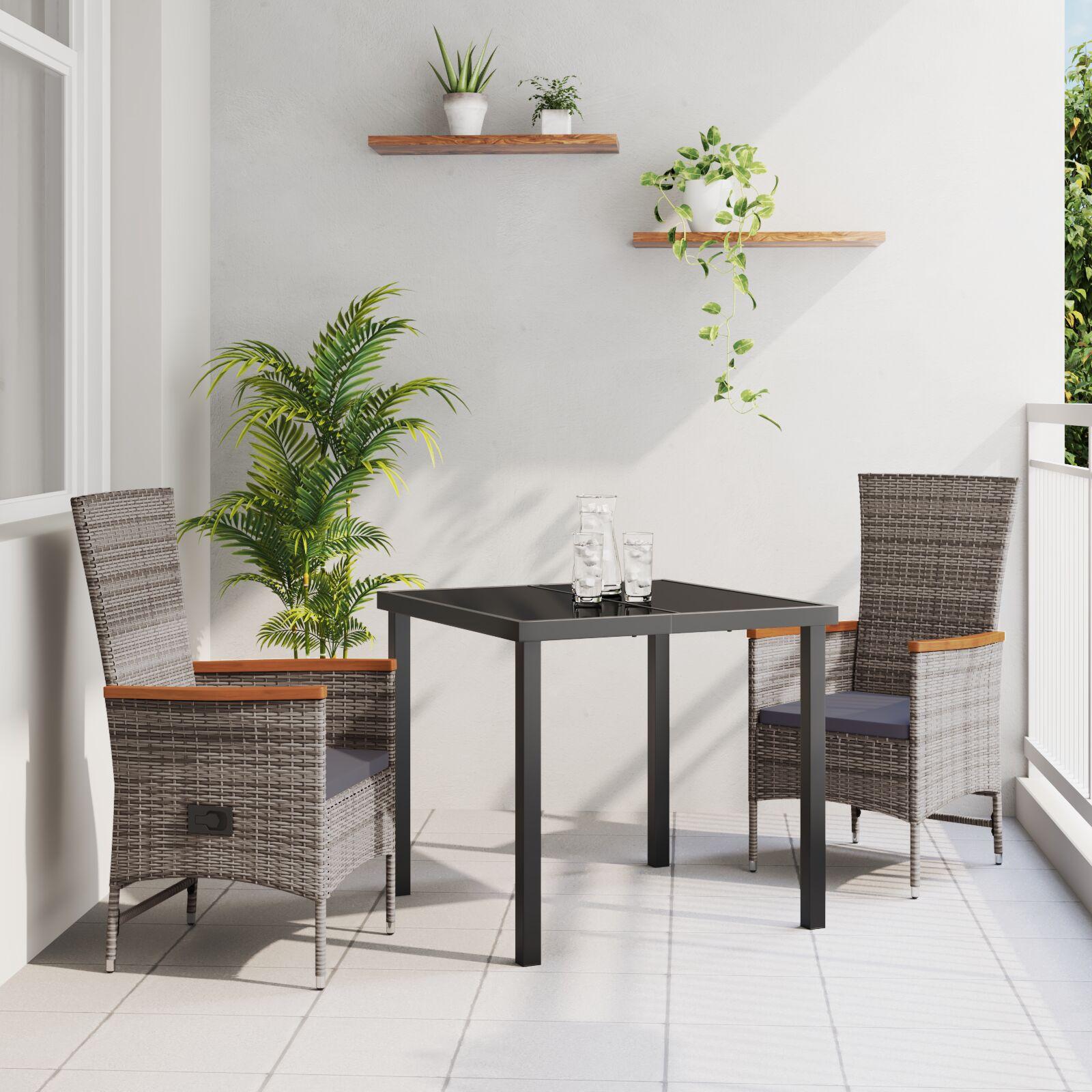 Have Spisebordssæt med pude 3 stk Grå Poly rattan